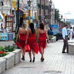 Vladivostok girls in red dresses