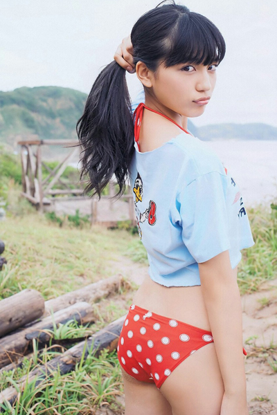 Haruna Kawaguchi in a red polka dot bikini