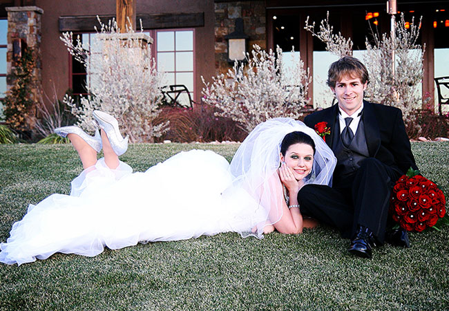 Russian bride and groom having their pictorial outdoors