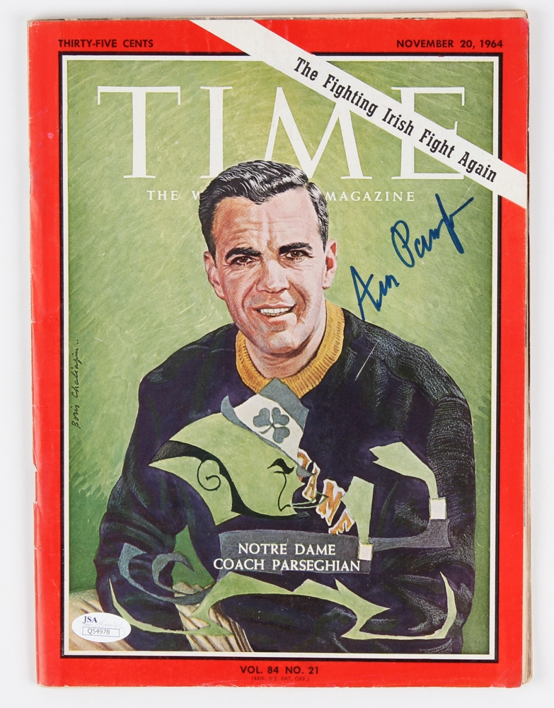 Ara Parseghian signed Time magazine cover 1964