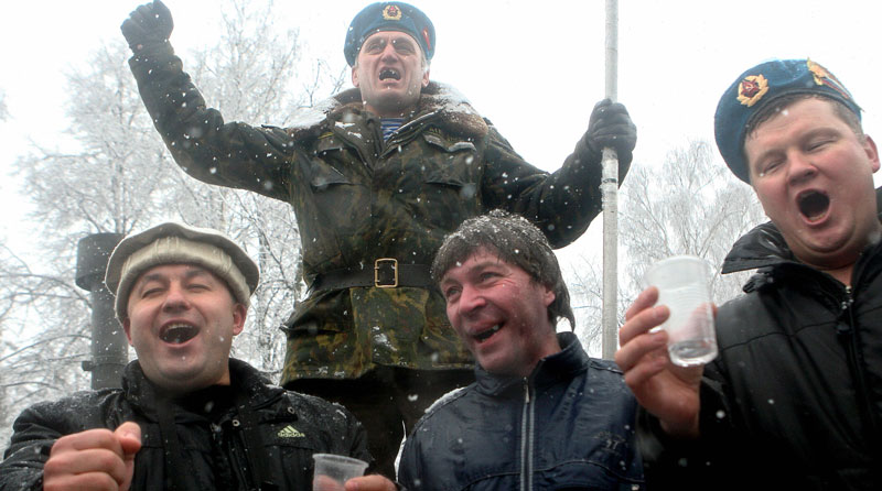 Russian men drinking in St Petersberg