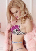 blonde Ukrainian teacher wearing a leopard print bikini