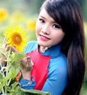 cute Viet girl with sunflower