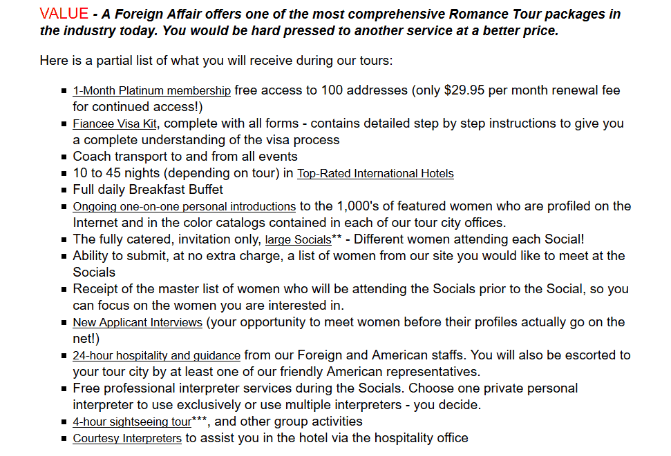 Foreign Affair romance tour services