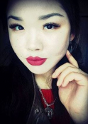 Kazakh girl in red lipstick