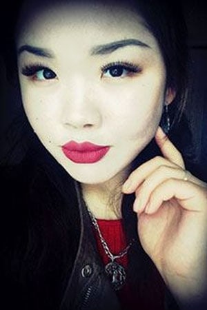 Kazakh girl in red lipstick