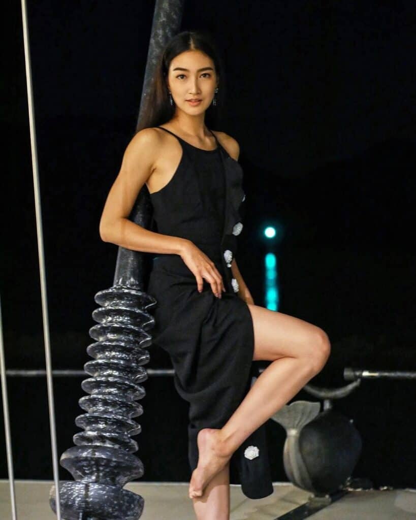 Pancake Khemanit sexy in black dress