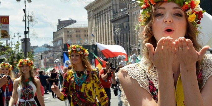 Ukraine girl sending a flying kiss