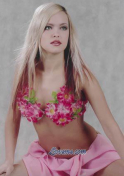 Russian blonde in flower bra and pink skirt