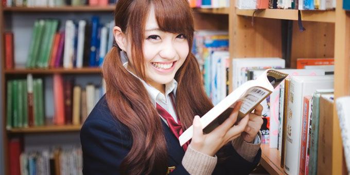 Japanese girl in college library