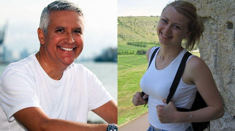 smiling middle-aged man and a charming young lady from Moldova