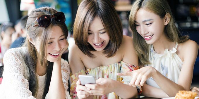 cute Japanese women looking happy