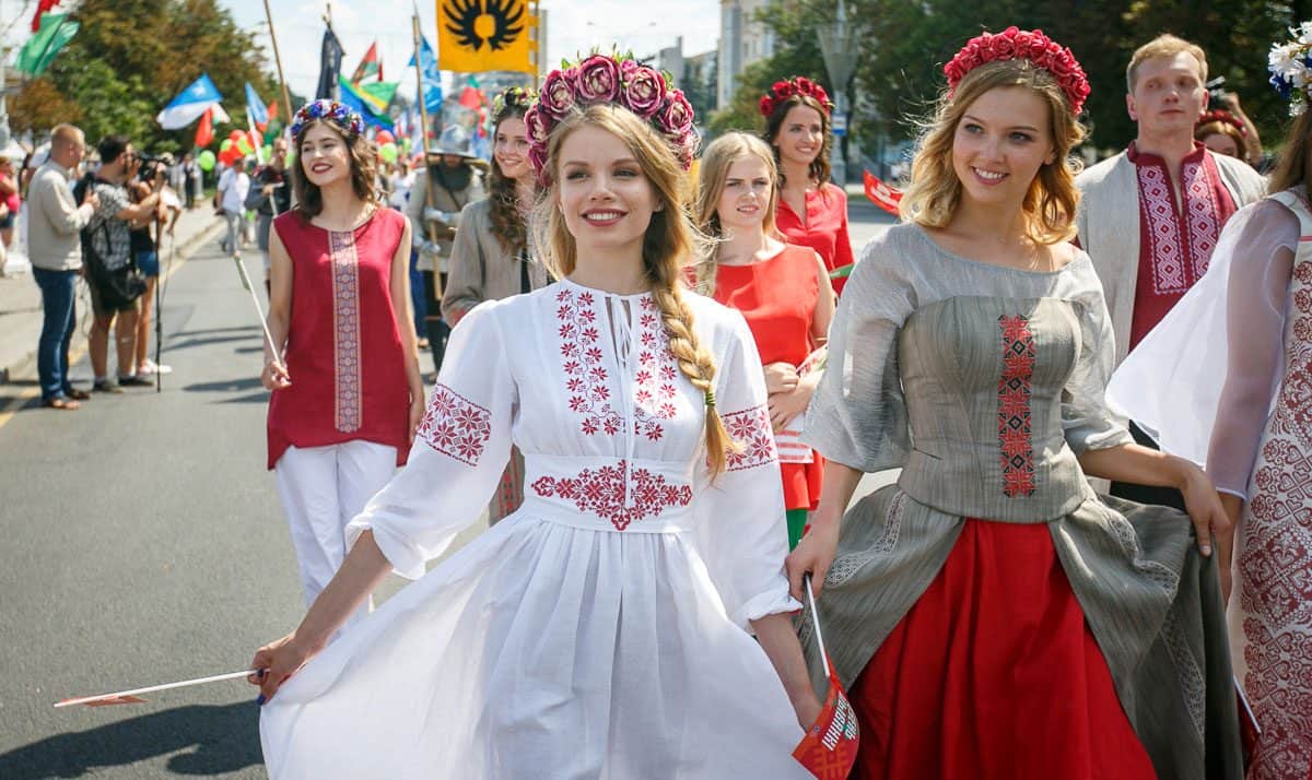 Beautiful young Belarusian women in parade