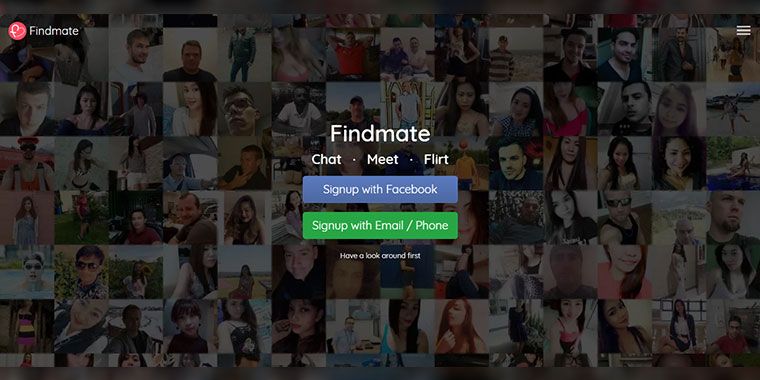 Findmate app front page