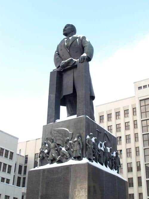 Lenin still stands tall in front of the Belarus parliament building in Minsk