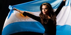 Hot woman from Argentina holding flag