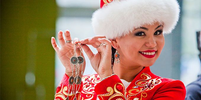 Kazakh woman wearing traditional wedding dress