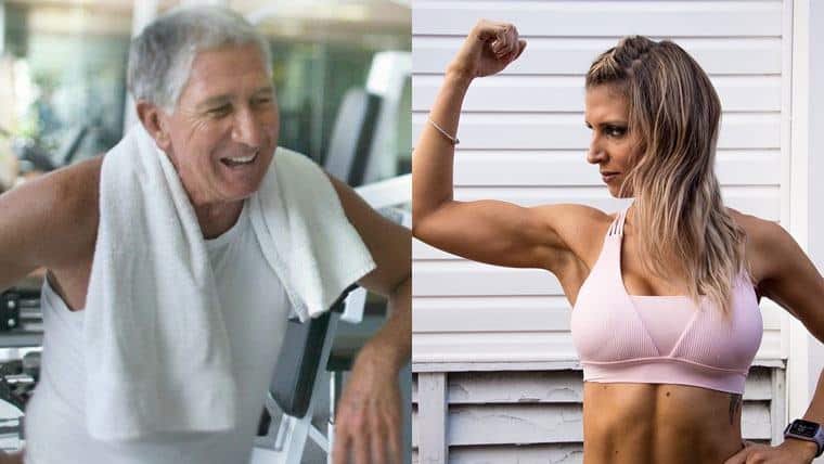 old man and a strong fit woman