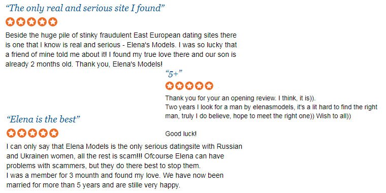 Elena's models positive reviews