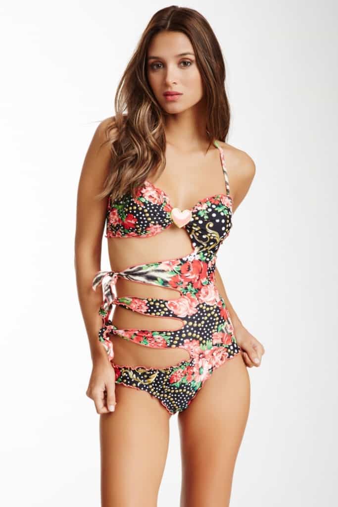 Tatiane de Souza in a floral swimsuit