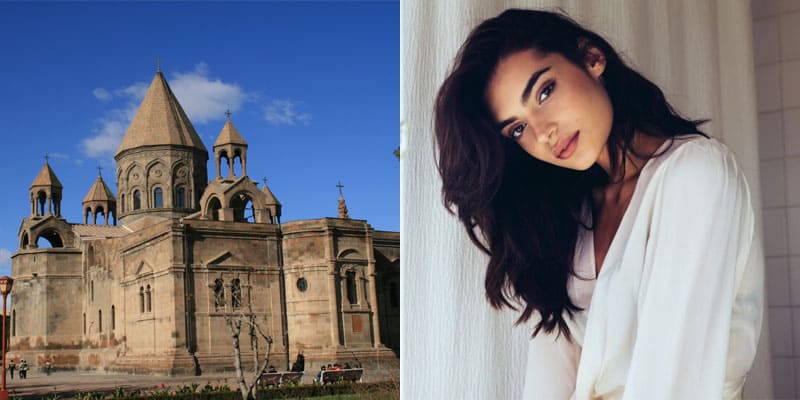 Armenian apostolic church and beautiful Armenian girl