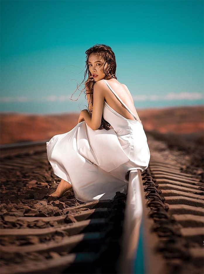 Fariza Yesskermesova pictorial at the railroad