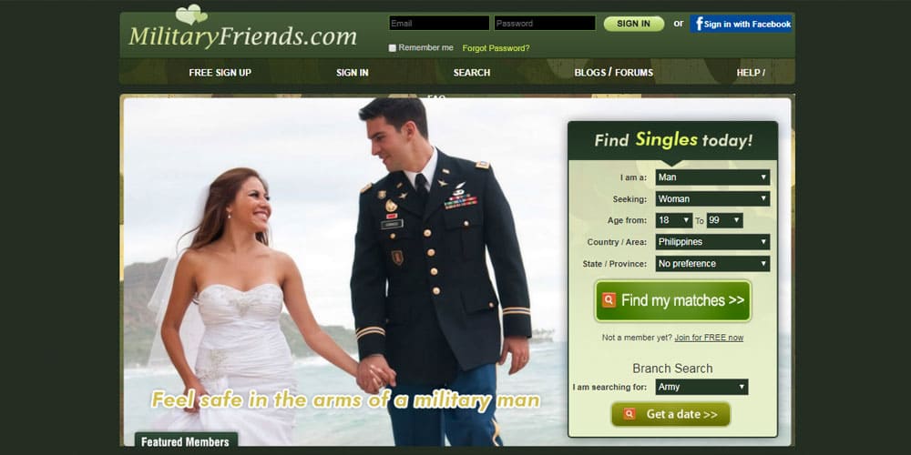 MilitaryFriends.com front page