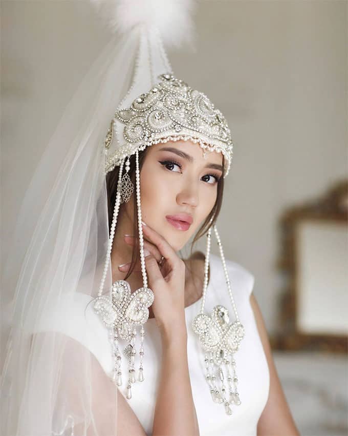 Saniya Abizova in traditional Kazakh dress