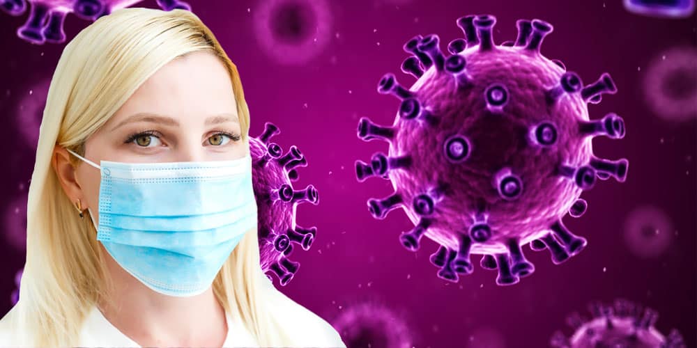 coronavirus and a woman with medical mask