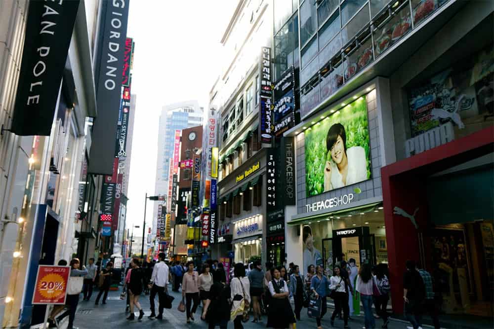 busy shopping lane in Seoul, Korea