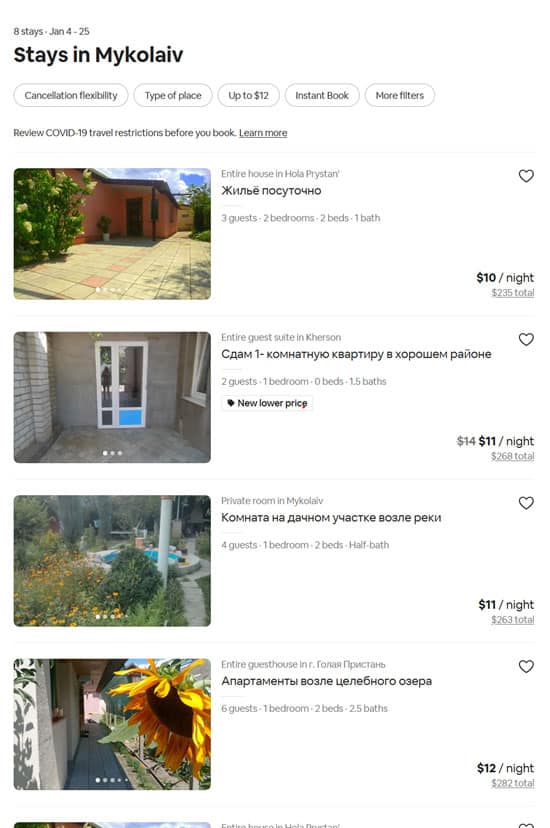 Nikolaev AirBnB search